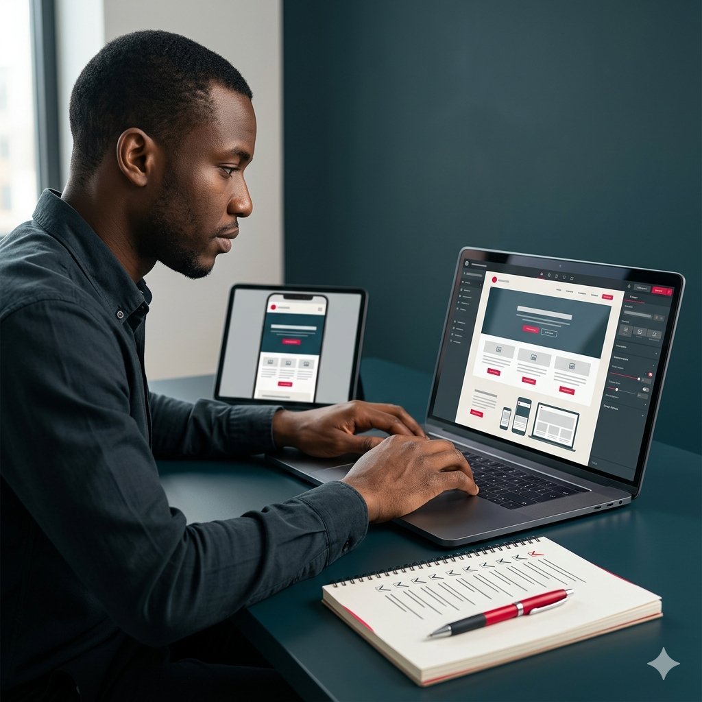 Professionnel travaillant sur la création structurée d’un site WordPress.